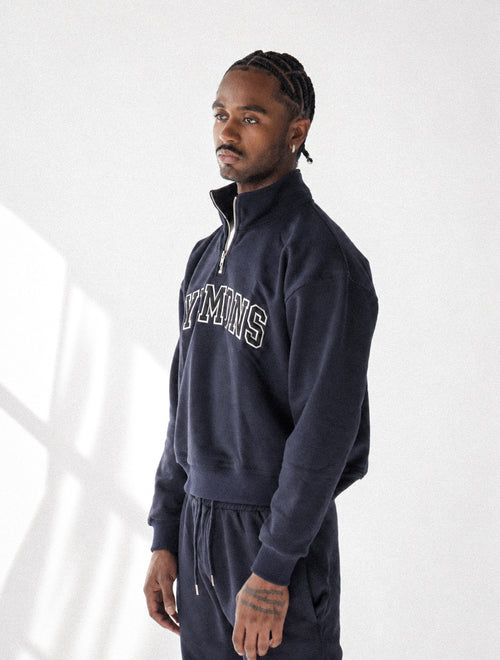 NAVY BLUE QUARTER ZIP + SWEATS