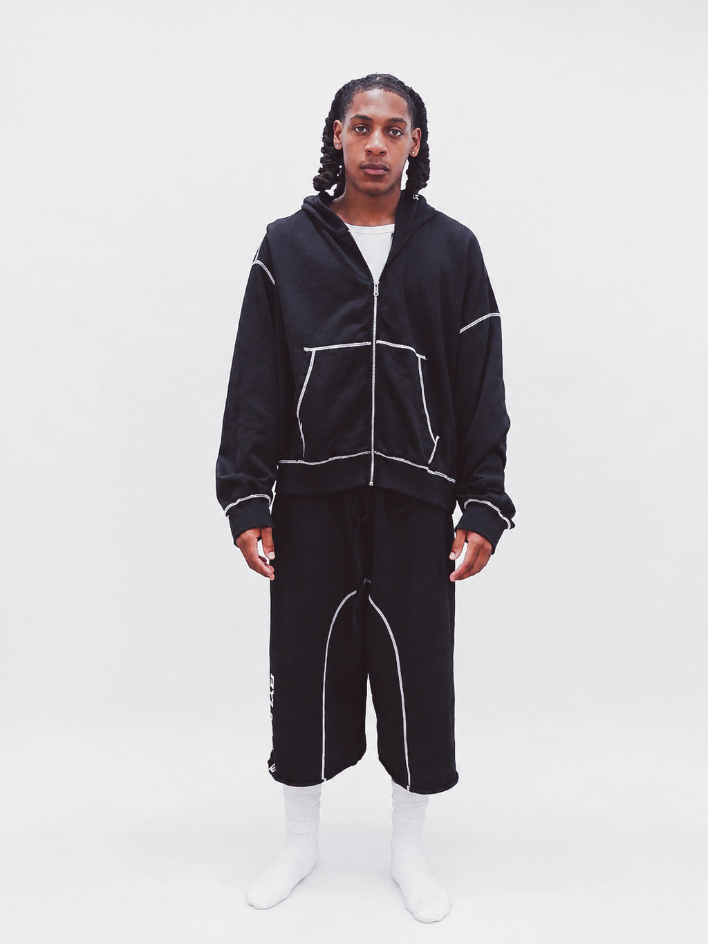 BLACK COZY ZIP HOODIE + SHORTS